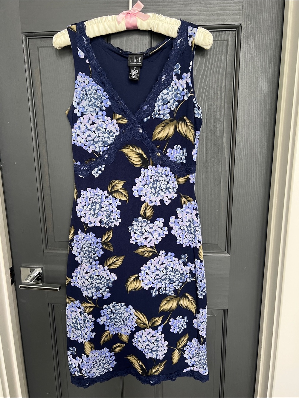 Navy Floral Lace-Trim Sleeveless Dress
